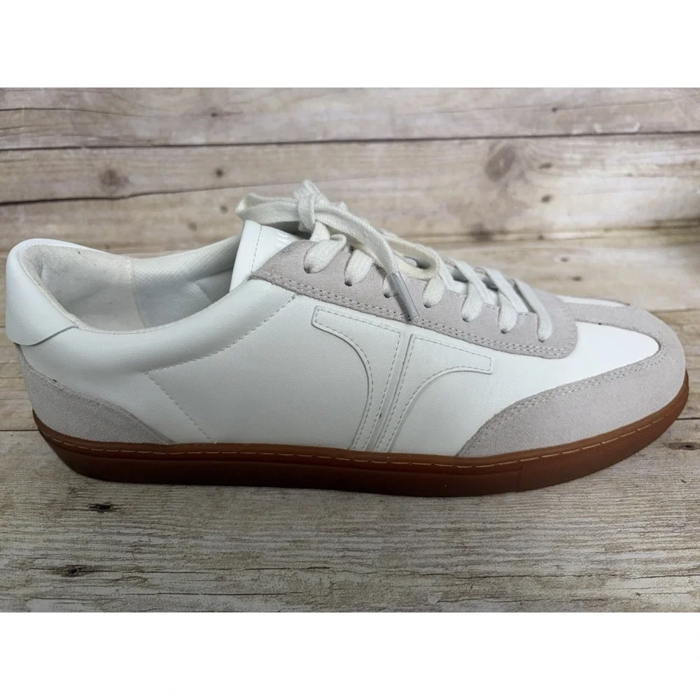 Ted Baker Mens Leather Sneakers Retro Suede, White, Size 45
